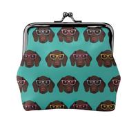 Women's Vintage Kiss Lock German Shorthaired Pointer in Glasses Print Coin Purse,Lightweight Pu Leather Mini Wallet Pouch for Coins and Cards