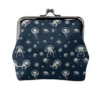 Women's Vintage Kiss Lock Jellyfish Pattern Print Coin Purse,Lightweight Pu Leather Mini Wallet Pouch for Coins and Cards