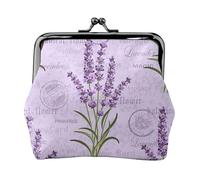 Women's Vintage Kiss Lock Lavender Stamp Print Coin Purse,Lightweight Pu Leather Mini Wallet Pouch for Coins and Cards