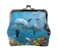 Women's Vintage Kiss Lock Ocean Dolphin Looking At You Print Coin Purse,Lightweight Pu Leather Mini Wallet Pouch for Coins and Cards