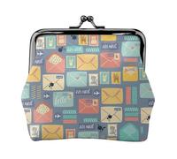 Women's Vintage Kiss Lock Postal Stationery Print Coin Purse,Lightweight Pu Leather Mini Wallet Pouch for Coins and Cards