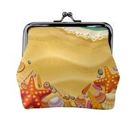 Women's Vintage Kiss Lock Shells On The Beach Print Coin Purse,Lightweight Pu Leather Mini Wallet Pouch for Coins and Cards
