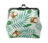 Women's Vintage Kiss Lock Summer Coconut Tree Print Coin Purse,Lightweight Pu Leather Mini Wallet Pouch for Coins and Cards