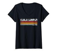 Womens Vintage Kuala Lumpur Design Retro Malaysia Capital Souvenir V-Neck T-Shirt