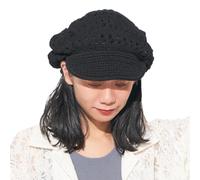 Women's Vintage Lace Beret with Visor, A Handmade 100% Cotton Sun Hat & Summer Raffia Crochet Cap Black