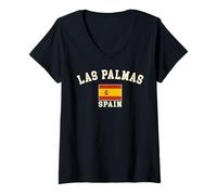 Womens Vintage Las Palmas Spain Spanish Flag España Souvenir Retro V-Neck T-Shirt