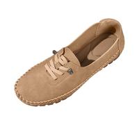 Women's Vintage Leather Loafers, 2026 Orthopedic Shoes with Arch Support, Wide Fit Soft Flats Lightweight Breathable Slip-On Driving Moccasins Walking Shoes Khaki