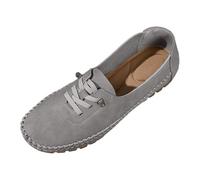 Women's Vintage Leather Loafers, 2026 Orthopedic Shoes with Arch Support, Wide Fit Soft Flats Lightweight Breathable Slip-On Driving Moccasins Walking Shoes Grey
