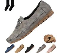 Women's Vintage Leather Loafers, Soft Orthopedic Leather Slip-On Walking Shoes, Wide Fit Breathable Lightweight Flats Dress Shoes