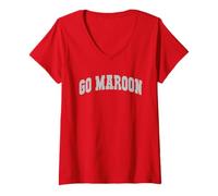 Women's Vintage Let's GO Maroon Homecoming Game Day Spirit Week V-Neck T-Shirt