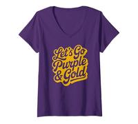 Women's Vintage Let's GO Purple & Gold Summer Camp Game Day V-Neck T-Shirt