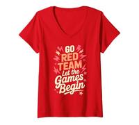 Women's Vintage Let's GO RED Team LET Games Begin Field Day Spirit V-Neck T-Shirt
