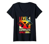 Womens Vintage Level 4th Complete Funny 4 Years Wedding Anniversary V-Neck T-Shirt