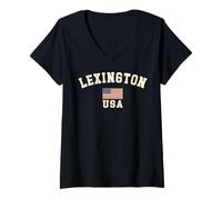 Womens Vintage Lexington USA American Flag Kentucky Souvenir Retro V-Neck T-Shirt
