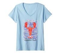 Womens Vintage Lobster Club Coquette Bow Foodie Ocean Aesthetic V-Neck T-Shirt