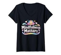 Womens Vintage Lotus Calm Mindfulness Matters Wellness V-Neck T-Shirt