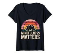 Womens Vintage Lotus Calm Mindfulness Matters Wellness V-Neck T-Shirt