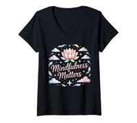 Womens Vintage Lotus Calm Mindfulness Matters Wellness V-Neck T-Shirt
