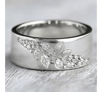 Women's Vintage Luxury Wide Ring - KC Synthetic Zirconia Leaf inlay Jewelry Wedding/Anniversary/Gift Ring, Daily Wear & Party Wedding Accessory, Luxury Court Style Year-Round