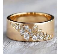 Women's Vintage Luxury Wide Ring - KC Synthetic Zirconia Leaf inlay Jewelry Wedding/Anniversary/Gift Ring, Daily Wear & Party Wedding Accessory, Luxury Court Style Year-Round
