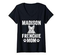 Womens Vintage Madison Frenchie Mom French Bulldog Dog Lover Mama V-Neck T-Shirt