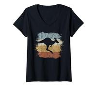 Womens Vintage Marsupial Retro Jumping Kangaroo Silhouette V-Neck T-Shirt