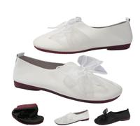 Women's Vintage Mary Jane Flats - 2025 New Round-Toe Soft Sole Shoes with Bow Detail, Comfortable Slip on Ballerina Flat Shoes (White,40EU)