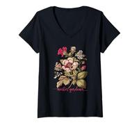 Womens Vintage Master Gardener Pink & Blue Flowers V-Neck T-Shirt