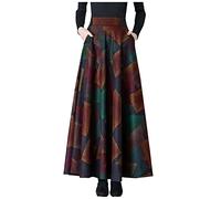 Womens Vintage Maxi Skirt Large Hem A Line Skirt Evening Prom Party Skirt Dress Retro Floral Printed High Waist Swing Skirt Elegant Long Skirt Ladies Skirts Plus Size Khaki