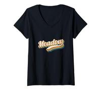 Womens Vintage Meadow Personalized Name Meadow V-Neck T-Shirt