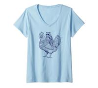 Womens Vintage Medieval Raccoon Riding Giant Chicken Weirdcore V-Neck T-Shirt