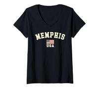 Womens Vintage Memphis USA American Flag Tennessee Souvenir Retro V-Neck T-Shirt