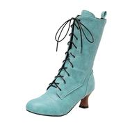 Women's Vintage Mid-Calf Boots Traditional Ankle Boots With Lace Up Round Toe Medieval Booties PU Leather Large Size Booties Strappy High Heels Autumn Winter Ankle Shoes for Casual Party