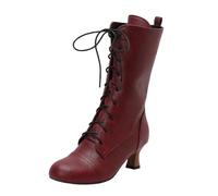 Women's Vintage Mid-Calf Boots Traditional Ankle Boots With Lace Up Round Toe Medieval Booties PU Leather Large Size Booties Strappy High Heels Autumn Winter Ankle Shoes for Casual Party
