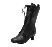 Women's Vintage Mid-Calf Boots Traditional Ankle Boots With Lace Up Round Toe Medieval Booties PU Leather Large Size Booties Strappy High Heels Autumn Winter Ankle Shoes for Casual Party