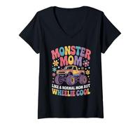 Womens Vintage Monster MOM Like Normal Mama But Wheelie Cool V-Neck T-Shirt