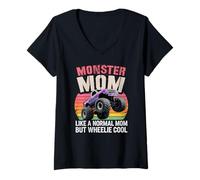 Womens Vintage Monster MOM Like Normal Mama But Wheelie Cool V-Neck T-Shirt