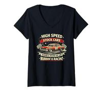 Women's Vintage Motor Racing Speedway s Stock Car V-Neck T-Shirt