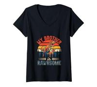 Women's Vintage My Brother is Rawrsome Father's Day T-rexes Lover V-Neck T-Shirt