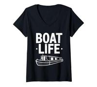 Womens Vintage Narrowboat Canal Barge Boat Life Canals Live Aboard V-Neck T-Shirt