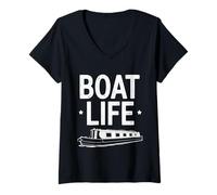 Womens Vintage Narrowboat Canal Barge Boat Life Canals Live Aboard V-Neck T-Shirt