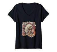 Women's Vintage Native American Chief Graphic Tee Strength Tradition V-Neck T-Shirt