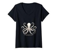 Womens Vintage Nautical Octopus - Elegant Retro Marine Design V-Neck T-Shirt