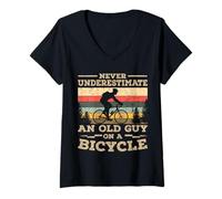 Women's Vintage Never Underestimate an Old Guy On A Bicycle Biker V-Neck T-Shirt