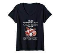 Womens Vintage Never Underestimate an Old Man with A Drum Set Funny V-Neck T-Shirt