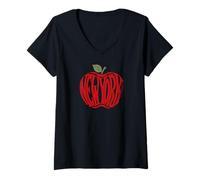 Womens Vintage New York Apple - Retro Big Red Fruit Word Art NYC V-Neck T-Shirt