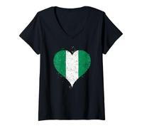 Womens Vintage Nigeria Flag for Nigerian Pride or Proud Expat Roots V-Neck T-Shirt