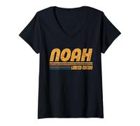 Womens Vintage Noah First Name Retro Groovy Personal Noah Men Dad V-Neck T-Shirt