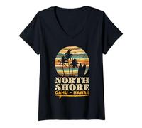 Womens Vintage North Shore Oahu Hawaii Sunset Surf - Wave Riders V-Neck T-Shirt