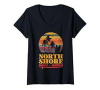 Womens Vintage North Shore Oahu Hawaii Sunset Surf - Wave Riders V-Neck T-Shirt